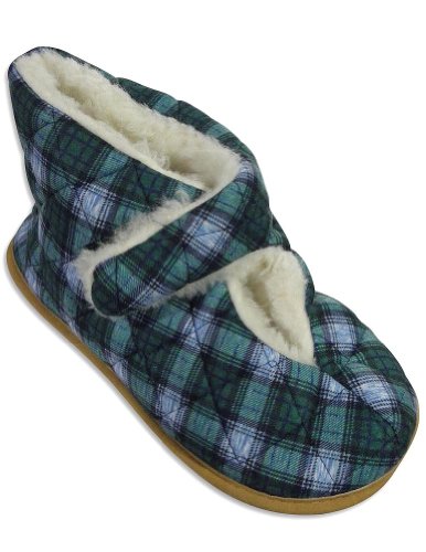 Private Label - Mens Plaid Bootie Slipper, Green, Blue