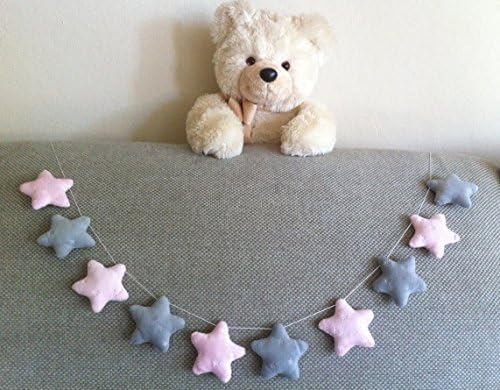 Nursery garland Stars Pink and gray Soft plush Girl room bedroom Decor nursery Baby Shower Gift Sewing stars