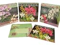 Midnight Orchids Design Tri Fold Note Card Notecard Set: 12 blank cards with matching envelopes