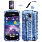4 items Combo: Mini Stylus Pen + LCD Screen Protector Film + Case Opener + Blue Jean Camouflage Design Rubberized Snap on Hard Shell Cover Faceplate Skin Phone Case for Straight Talk Samsung Galaxy Proclaim 720C SCH-S720C / Verizon Samsung Illusion i110