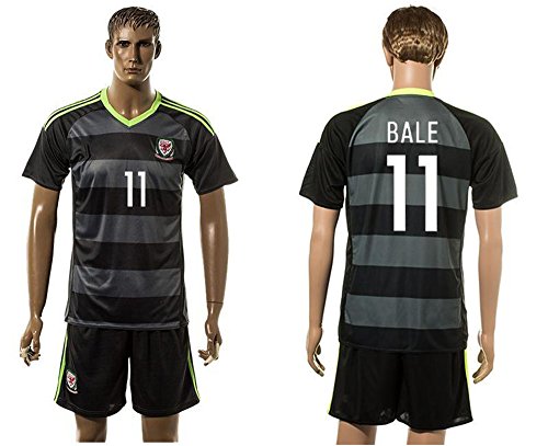 2016 UEFA Euro Cup Wales 11 Gareth Bale Away Jersey in Schwarz Grau gestreift Small schwarz – schwarz