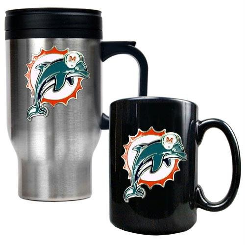 NFL Miami Dolphins Travel Mug & Ceramic Mug Set - Primary Logo