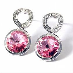 Silvertone Pink Swarovski Crystal Drop Earrings Fashion Jewelry