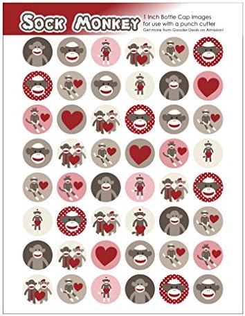 48 SOCK MONKEY THEMED Bottle Cap Circles - 1 inch - scrapbooking crafts