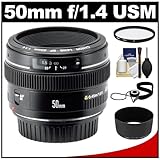 Canon EF 50mm f/1.4 USM Lens + UV Filter + ES-71II Hood + Accessory Kit for Canon EOS 60D, 7D, 5D Mark II III, Rebel T3, T3i, T4i Digital SLR Cameras
