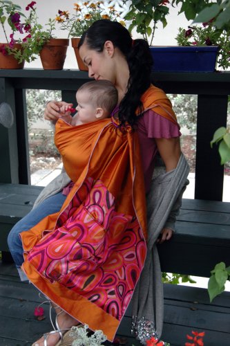 Oopa Baby Silk Sling   Orange Pink Peacock Lined Silk