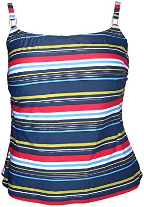 Captiva Plus Size Tankini Swimsuit Top Stripe (2X (20/22), Navy/Red)
