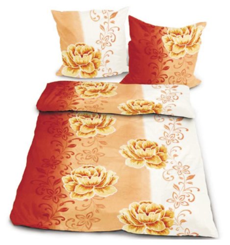 Kinzler B-02638/39 Flanell Bettw&auml;sche Roma 80 x 80 cm und 135 x 200 cm und Spannbetttuch 100 x 200 cm, 3-teilig, kupfer