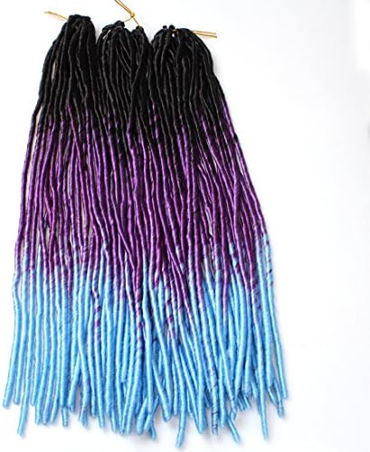 Allove 4 Bundles Soft Premade Synthetic Dreadlocks Weave Hair Extensions (black&purple&blue)