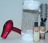 Babyliss Tourmaline Mini Folding Travel 1000 Watt Hair Dryer - Red PLUS Travel bag, brush, Travel size Argan Shampoo and Conditioner