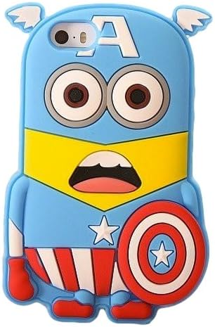 iPhone 5/5s Cute Case, Despicable Me Minion Captain America Soft Silicone Back Cover Case, Protective Skin Case - Compatible With Apple iPhone 5 or iPhone 5s - Dress Your New Phone! by Diamend