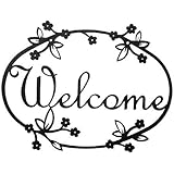 12" Iron Outdoor Welcome Sign - Floral Design