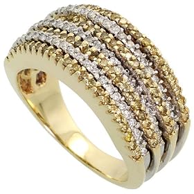 14k Gold Band 3/8" (10mm) wide, w/ 0.90 Carat White & Fancy Yellow Round Brilliant Diamonds