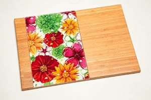 Floral Splash Wooden Cutting Board w/ Glass Inset