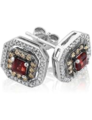 Champagne Diamond, Diamond, and Garnet Earrings 3/8ctw