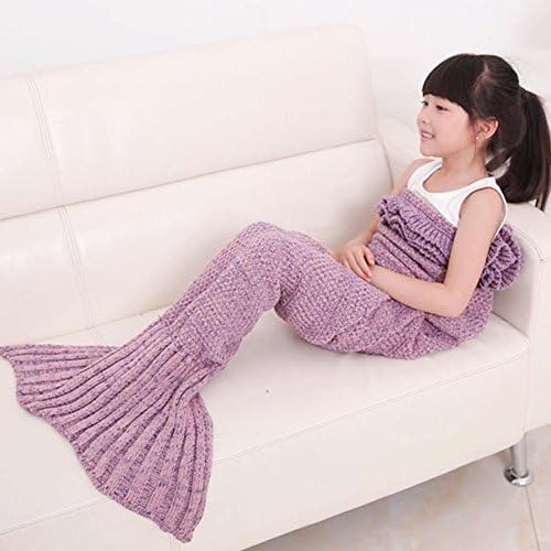 Kahnsdy Warm and Soft Kids Knitted Mermaid Blanket Sleeping Bag Sofa Quilt Living Room Falbala Blanket All Seasons