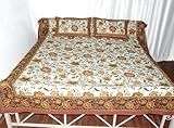 Golden Hand Block Printed King Size Bedspread bed sheet with Pillow Covers  ....