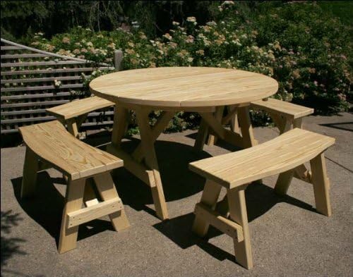 48" Treated Pine Round Picnic Table with 4 Curved Benches