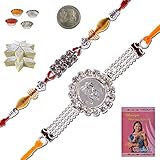 Little India SL305KK Ethnic Design Handmade Rajasthani Silver Rakhi Gift Rakhi Raksha Bandhan Gift Band Moli Bracelet Wristband with 200 Gms Kaju Katli Sweet Mithai, Roli Chawal Tilak Sandal Powder Pooja Coin Misri Greeting Card for Brother Bhaiya Bhai RS.495.00 (59.00% Off) - Amazon
