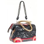 Black Leather Handbag Quilted Black Patent Satchel or