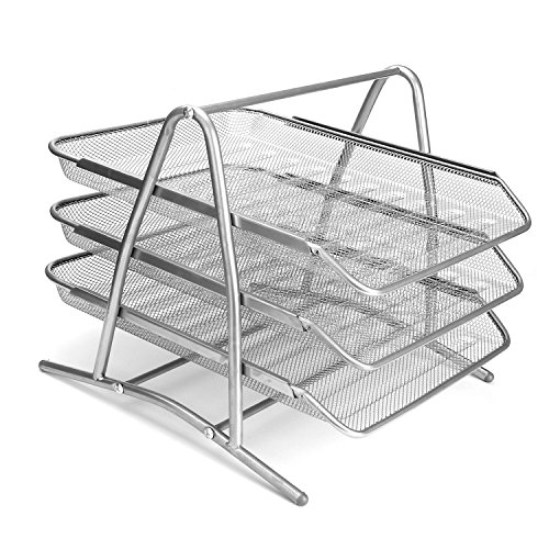 3-tier steel mesh office desk tray, (11 5/8"w x 13…