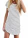 LILBETTER Women Crew Neck Short Sleeve Striped Loose T-Shirt Mini Dress