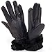 Alpine Swiss Women's Leather Dressy Gloves Rabbit Fur Trim Cuff Thermal Lining