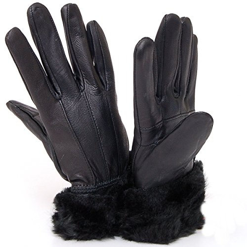 Alpine Swiss Women's Leather Dressy Gloves Rabbit Fur Trim Cuff Thermal Lining