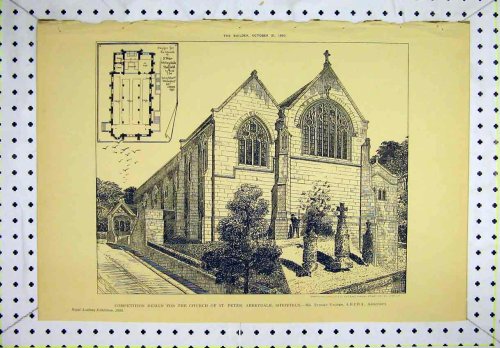 1893 DESIGN CHURCH ST PETER ABBEYDALE SHEFFIELD VACHER by old-print