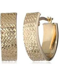 14k Yellow Gold Diamond Cut Design Semi-Oval Hoop Earrings