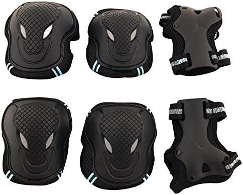 Eforstore 6 Pcs Skateboarding Knee Elbow Wrist Pads Support Set Protective Gear Safety Pad Guard for Skateboard Roller Blading Cycling Skates Bikes Outdoor Sports For Children Kids Adult Women Men Teens Boys Girls (Black&Blue, S for weight 25-40kg)