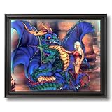 Dragon Magical Girl Kids Room Fantasy Home Decor Wall Picture Black Framed Art Print