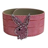 Playboy Slap Bracelet Pink Leather Pave Crystal Bunny Logo Authentic Licensed Jewelry CPBB1105