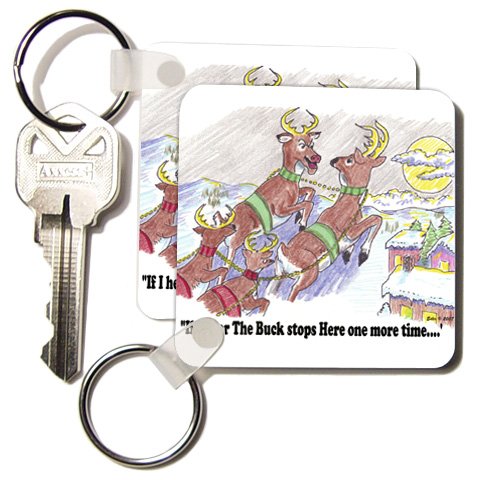 Kevin Edler Cartoon about Rudolphs Buck Stops Here on Christmas - Set Of 2 Key Chains