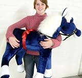 Giant Stuffed Dark Blue Horse Pony 3-feet-long Big Plush Fun New Toy - Color: Dark Blue with White Mane - Made in the USA America