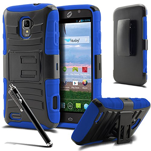 ZTE Rapido LTE Case, [The BlueJay Brand] Rugged Holster Case with Kickstand and Belt Swivel Clip For ZTE Rapido LTE Z932 (Straight Talk) + BlueJay Universal Stylus Pen, Blue