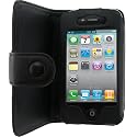 igadgitz Echtes Leder Tasche Schutzhülle Hülle Etui Case seitlich aufklappbar in Schwarz für Apple iPhone 4 HD 16gb & 32gb + Display Schutzfolie + abnehmbare Gürtelbefestigung