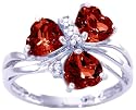 14K Yellow or White Gold Three-Of-Hearts Gemstone and Diamond Right Hand Ring-Garnet-full, half sizes from 5-8.5