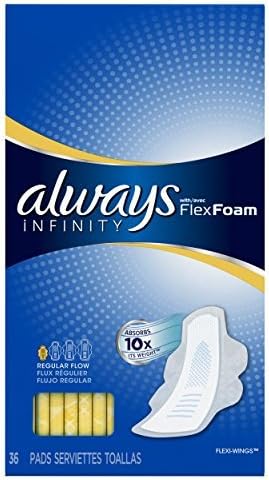 Always Infinity Pads With Wings, Regular Absorbency, 36 Count x Multipack of 4