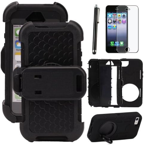Seasonwind Anti-dust Anti-shock Black TPU Waterproof Hard Back Outdoor Case Cover with Belt Clip For Apple iPhone 5/5s with FREE Stylus Pen & Crystal Clear Screen Protector