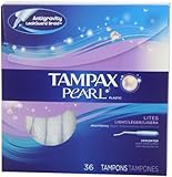 Tampax Pearl Plastic Unscented Tampons, Lites/Light Absorbency, 36 Count (Pack of 2)