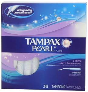 Tampax Pearl Plastic Unscented Tampons, Lites/Light Absorbency, 36 Count (Pack of 2)