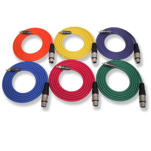 GLS Audio 6ft Patch Cable Cords - XLR Female To RCA Male Color Cables - 3' Pro Series Cord - 6 PACK