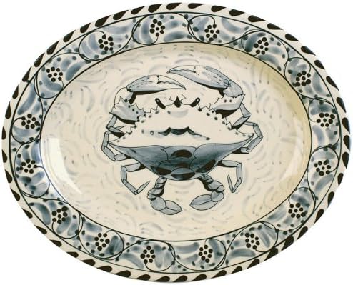 Blue Crab Bay - 15" Stoneware Oval Platter Designed By Artisan José Dovis