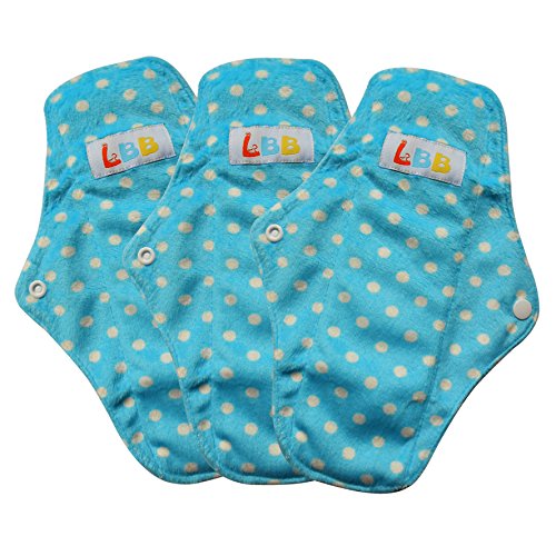 LBB(TM) Rusable Micro-fiber Mama Cloth Menstrual Pads,3pcs pack,Blue Dot