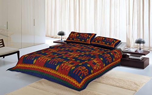 Indian Handmade Kantha Stitch Work King Size Cotton Bedsheet Traditional Rajasthani Bed Sheet