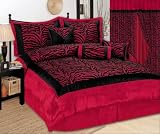 7 Pcs Black/Red Flocking Zebra Pattern Comforter Set Queen