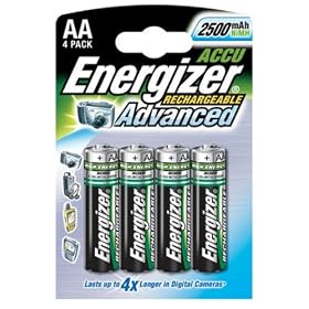 Energizer Reachargable Advanced AA Size NIMH, 2500MAH, 1.2V , 4 Batteries in a pack