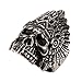 PAURO Cool Feather Dayak Indian Headdress Punk Skull Stainless Steel Mens Ring