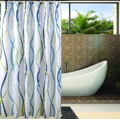 Popular High Quality Shower Curtain Waves Waterproof Polyester Shower Curtain Mildew Thick Soft Green Silk 180CM x 180CM (Exclusive Christmas&New Year)